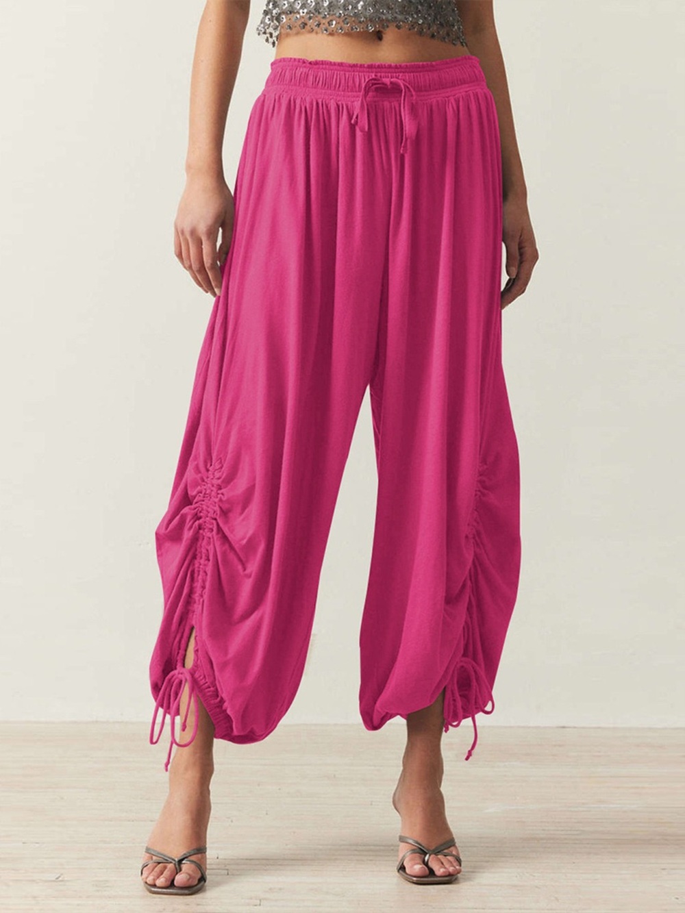 Ruched Drawstring Harem Pants